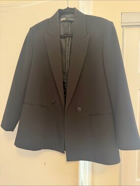 Zara Black Double-Breasted Tailored Blazer